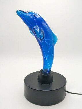 LumiSource Electra Plasma Dolphin Lamp Blue Glass Retro Deco Accent Y2K